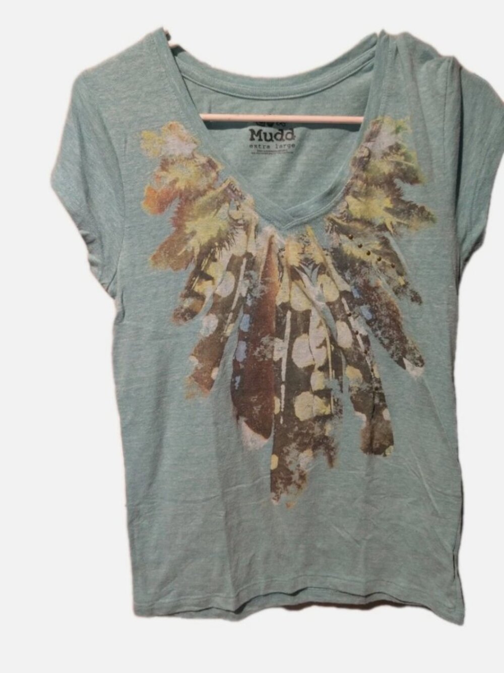 Vintage Y2K Mudd feathers Short Sleeve Shirt Size Xl